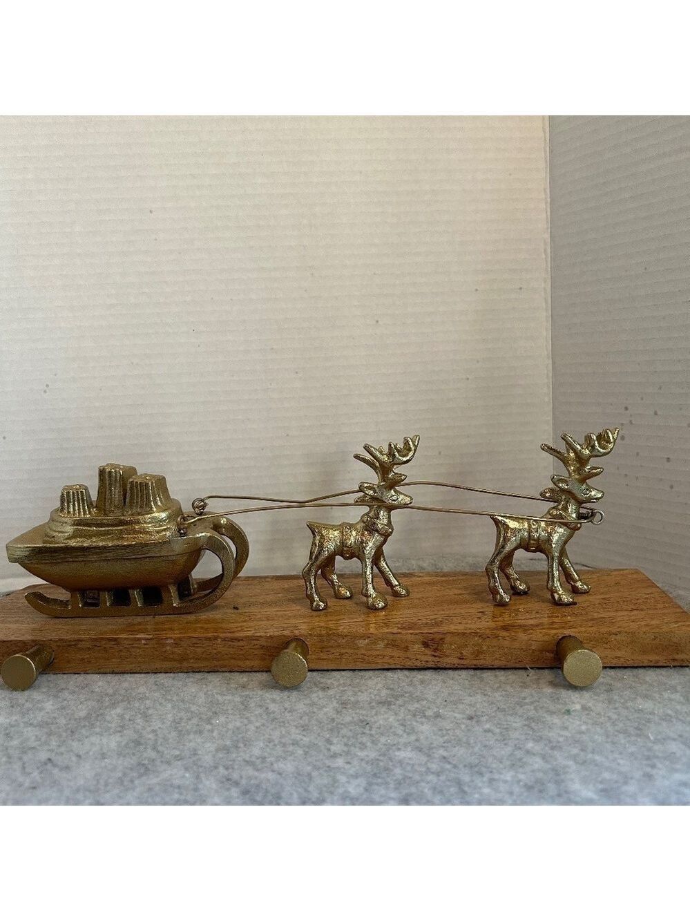 Threshold Wood and Brass Christmas Santa Sleigh Stocking Holder 15x5” 3lbs.